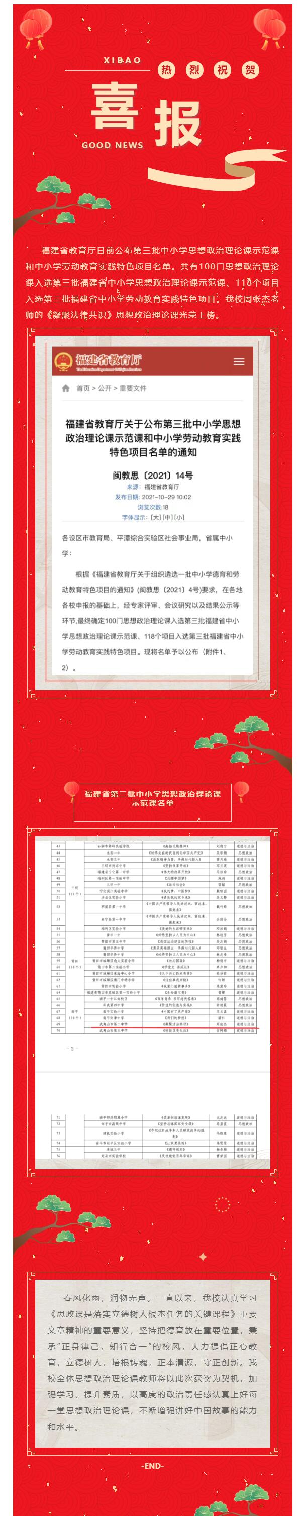 喜報|武夷山市第二中學(xué)周張杰老師光榮上榜