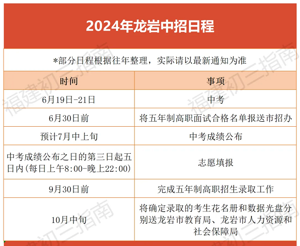 龍巖中考日程